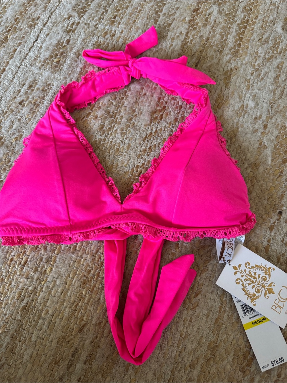 BECCA Neon Hot Pink Halter Bikini Top